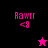 Pixelated icon with pink text "Rawrr <8" and star symbols on black, magenta, and bright pink backgrounds.