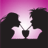 Animated contact sheet showing six frames of a silhouetted couple kissing with a heart symbol between them, set against a pink gradient background.