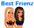 Pixelated static image of two cartoon women standing side-by-side under blue text reading "Best Friends" on a white background with gray borders.