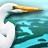 Pixelated static image of a bird-like creature with green and blue body, white wing, and yellow beak against light blue background.