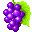 Six pixelated grape clusters with green leaves on gray background, each cluster showing slight variations in grape arrangement and leaf shape.