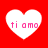 Four white heart shapes on a red background, each containing pink text reading 'ti amo' in pixelated font.