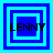 Four blue and cyan square frames with 'LENNY' text, each frame showing different nested square layers.