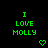 Green pixelated text "I LOVE MOLLY" with a small heart symbol on black background, displayed in three of three icons each