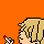 Pixelated character with light brown hair on orange background, showing multiple expressions and symbols like question marks, hearts, and letters N/S.