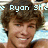 Pixelated portrait of a smiling person with brown hair, light skin tone, and visible teeth; text above head reads "Ryon She" in white block letters.