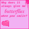 identical pink icons with text 'Why does it always give me butterflies when you smile?' and a pink heart symbol, each icon has a small pattern in the top corners