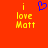 Red background with yellow text reading 'i love Matt' on both sides and a blue pixelated heart symbol in the center.