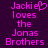 Pixelated text on dark purple background with pink lettering; left side shows 'Jackie' with heart symbol replacing 'i', right side has standard spelling.