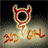 Animated contact sheet showing seven frames of a 48x48 pixel buddy icon with red devil horns, orange text, and glowing effects on black background.