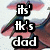 Animated icon shows a green pterodactyl-like creature with pink wings against a light background, text changes from "it's fk's dad" to empty.