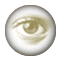 Circular icon with a stylized eye graphic on the left side and green text on the right side, both within a rounded border.