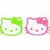Animated sequence showing Hello Kitty in three distinct states: green hula skirt, pink bow, and full hula outfit with flower crown.