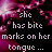 A 48x48 pixel animated buddy icon featuring a split-screen text display with pink and purple abstract background elements, showing sequential lines of white pixelated text on black backgrounds across two frames.