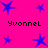 Bright pink background with scattered blue star shapes and repeated text "Yvonnell" in pixelated font.