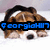 A beagle puppy with brown, black, and white fur lies on a light surface. Blue pixelated text overlays the image in four variations: 'georgiHIT', 'LUVS', 'BEAGLES!', and no text.