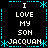 Pixelated text with cyan decorative elements on black background, displaying repeated phrases and names in white block letters