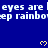 Blue background with repeated white text 'eyes are | eyes are | eyes are' and 'ep rainbow ep rainbow ep rainbo', yellow pixelated hearts scattered across the image.