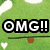 Green background with white cloud shapes and brown circular elements, featuring bold black-outlined text reading "OMG!! I LOVE UGLY DOLLS!!" in four segments.