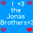 Blue background with repeated white text "I <3 the Jonas Brothers<3" and alternating purple and red heart icons.