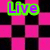 Pixelated icon with pink and black checkered background, green-outlined purple text "Live" at top left and partial "CRAZY!!!" at bottom left.