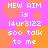 Pixelated text on a pink background with orange circles, displaying 'NEW AIM is 14up3122 500 talk to me' in white block letters.