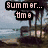 Animated beach scene with changing text overlays and a static bottom of three distinct images