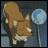 A 48x48 pixel animated buddy icon featuring a brown and white dog-like character with closed eyes, positioned next to a blue circular object on a pole against a dark background, paired with text reading "Anime IM" and "com" in stylized font.