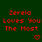 Red pixelated text on dark green background reads 'Zerela Loves You The Most' with a red heart below, repeated in a pattern