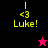 Pixelated text 'I <3 Luke!' in yellow on black, magenta, and pink backgrounds with a star icon changing from pink to black.