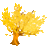 Pixelated yellow and orange tree with brown trunk on gray background, featuring flame-like branches and scattered white highlights.