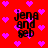 Red background with pink heart pattern and black text 'jena and geb' in four positions, showing animation changes.