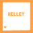 Two side-by-side square frames with orange borders display the name 'KELLEY' in large orange block letters, each containing a small yellow symbol at bottom-left.