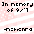 Pixelated text reads "In memory of 9/11" and "-marianna" over a pink-and-white striped background with white dots.