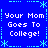 A static blue digital icon with repeated white text "Your Mom Goes To College!" arranged in a 2x2 grid pattern, surrounded by cyan pixelated star and line decorations on a gray background.