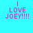 Four variations of a pixelated text design showing "I LOVE JOEY!!!!" with green bars appearing in different positions against a cyan background.
