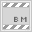 nine grayscale buddy icons with striped borders, each containing 'BM' text and varying background imagery including abstract shapes and indistinct figures