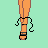 Pixel art contact sheet showing three frames of an animated icon featuring a female character with red hair, green shamrock top, black skirt, and sandal detail against light teal background with text "luck of the irish" on dark green squares below.