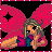 Pixel art animation of a fairy-like character with pink wings and blonde hair in three frames showing subtle pose changes against black background.