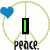 A static buddy icon featuring a peace symbol, heart, and text elements with a celebrity image at the bottom.