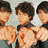 Four distinct character portraits arranged in a , each with unique hairstyles and expressions against varied backgrounds including text elements