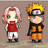 Two pixelated anime-style characters stand side-by-side on a brown background with red text reading "Naruto" and "Rules!!" on light green