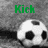 Two soccer balls with green text above them; the left ball has 'Kick' and the right ball has 'Ass' in pixelated font.