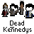 Pixel art icons display 'Dead Kennedys' text beneath character groups and X symbols with red splatter effects on gray background.