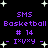 Pixelated purple text on black background with white stars, displaying 'SMS Basketball # 14 - IxVxy -' in two identical
