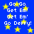 Blue background with yellow stars and repeated white text reading "Go Go Get Em' Get Em' Go Derry!" in a pattern