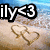 Beach scene with two heart shapes drawn in sand, waves in background, and text overlay 'ily<3' in top-left corner.