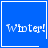 Four blue square display "Winter!" text with a white border; the top-right has a heart symbol and bottom-right has a star symbol