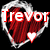 A pixelated heart-shaped icon with red and white colors, featuring the name 'Trevor' in bold red-outlined white text across the top and a small white heart symbol on the lower right.