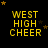 Yellow text reading 'WEST HIGH CHEER' on black background with scattered golden stars, animated star positions across frames.